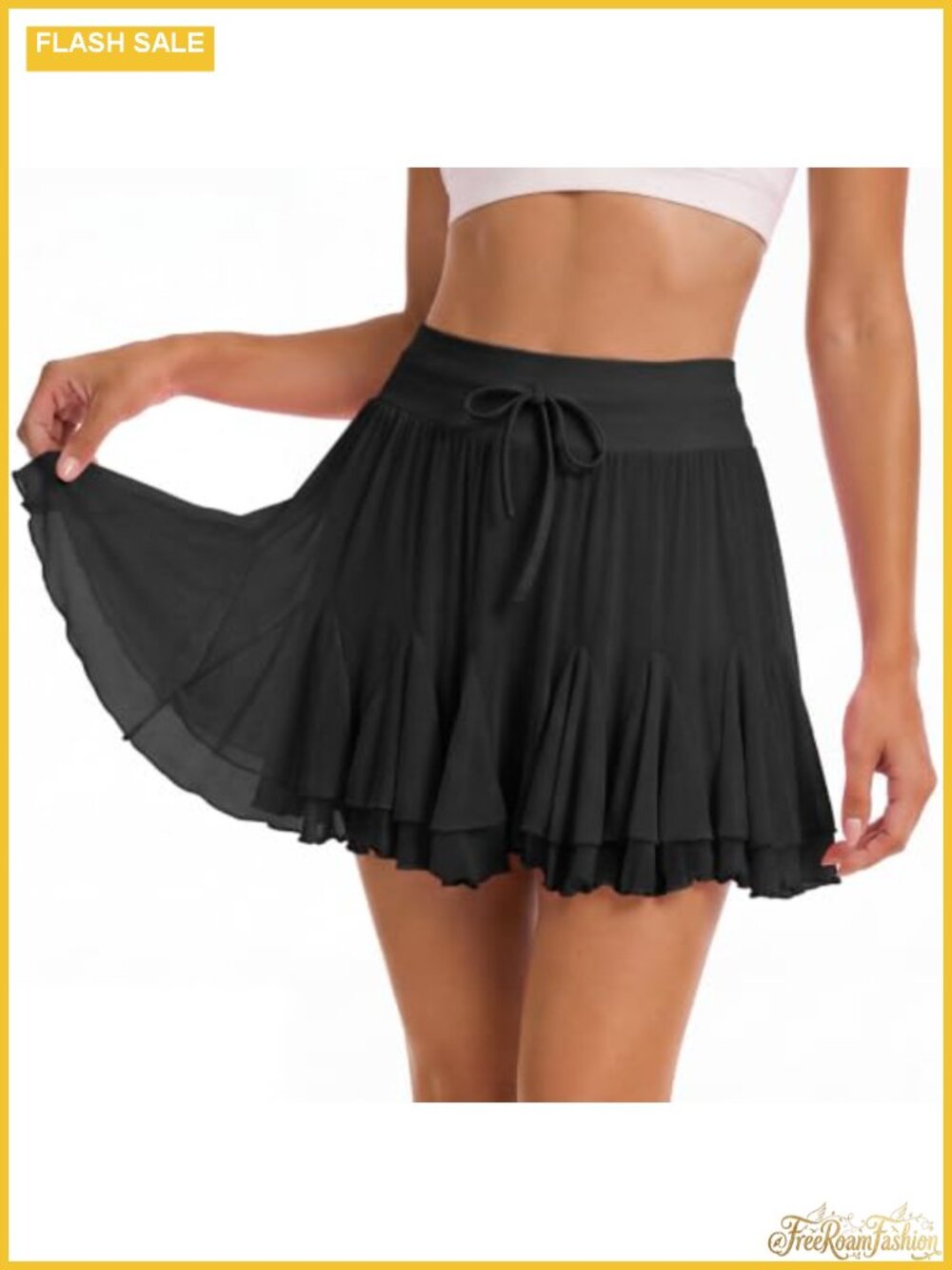Ruffle Mesh Skort with Built-in Shorts High Waist Double Layer